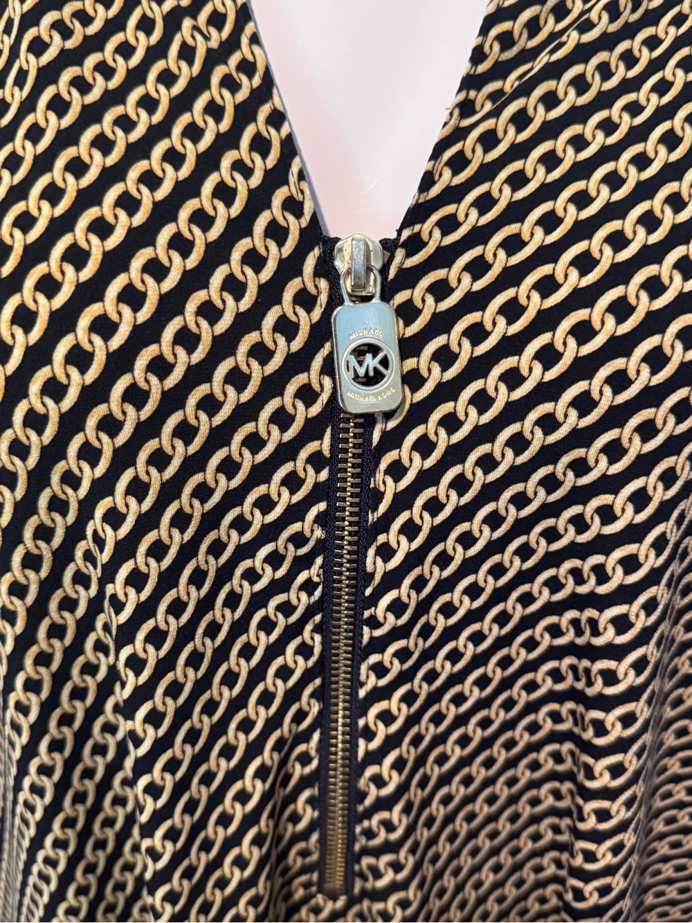 Michael Kors Black and Tan Chain-Print Zip Front Blouse - Picture 3 of 5